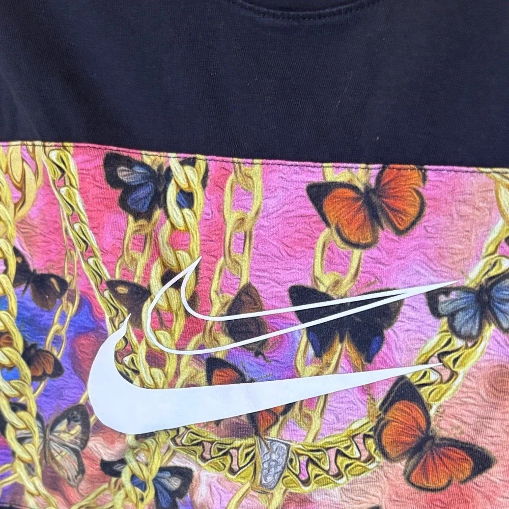 Nike Black T-Shirt with Butterfly and Chain Design